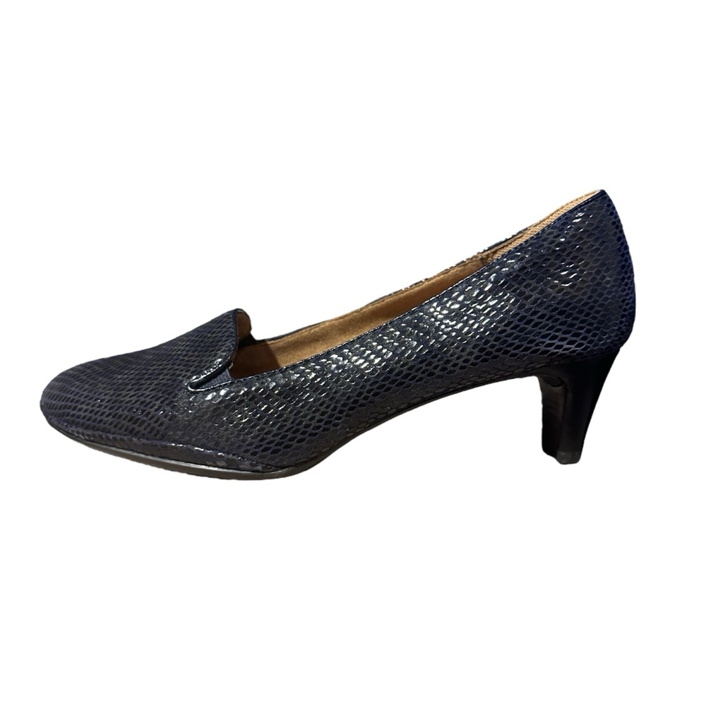 Comfortiva Tilly Low Heel 9 Women Navy‎ Metallic Snakeskin Kitten Heels Business